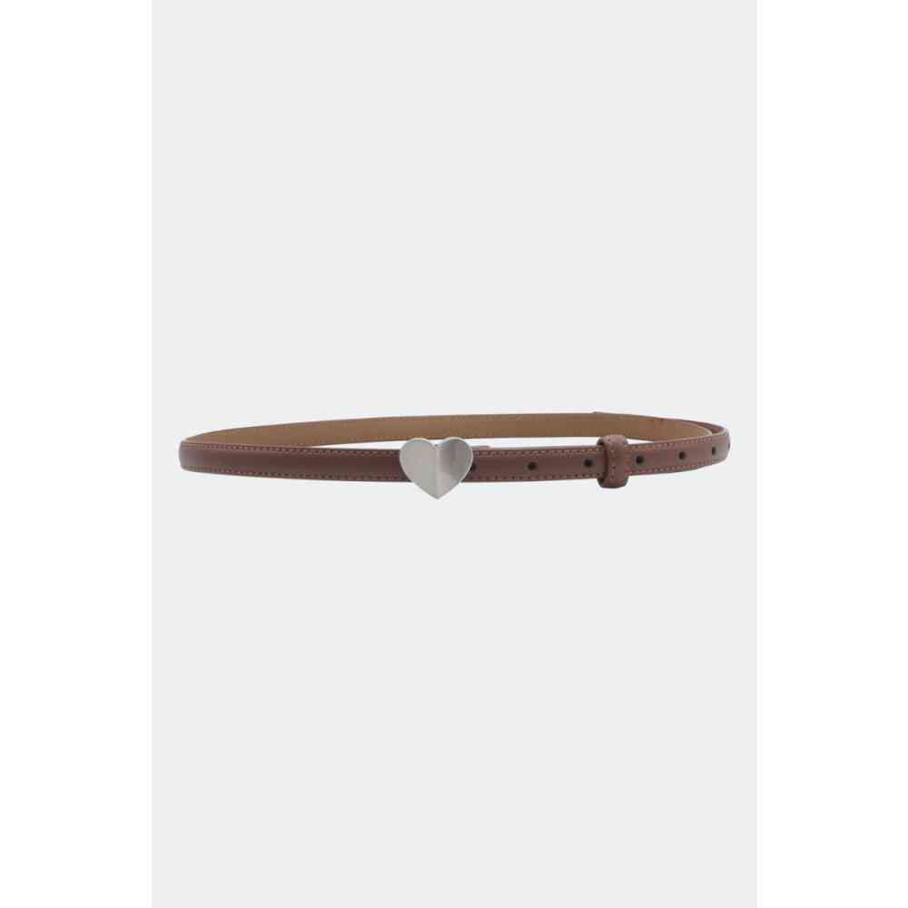 Voodoo Vixen - Silver Heart Buckle Skinny Taillengürtel - Braun